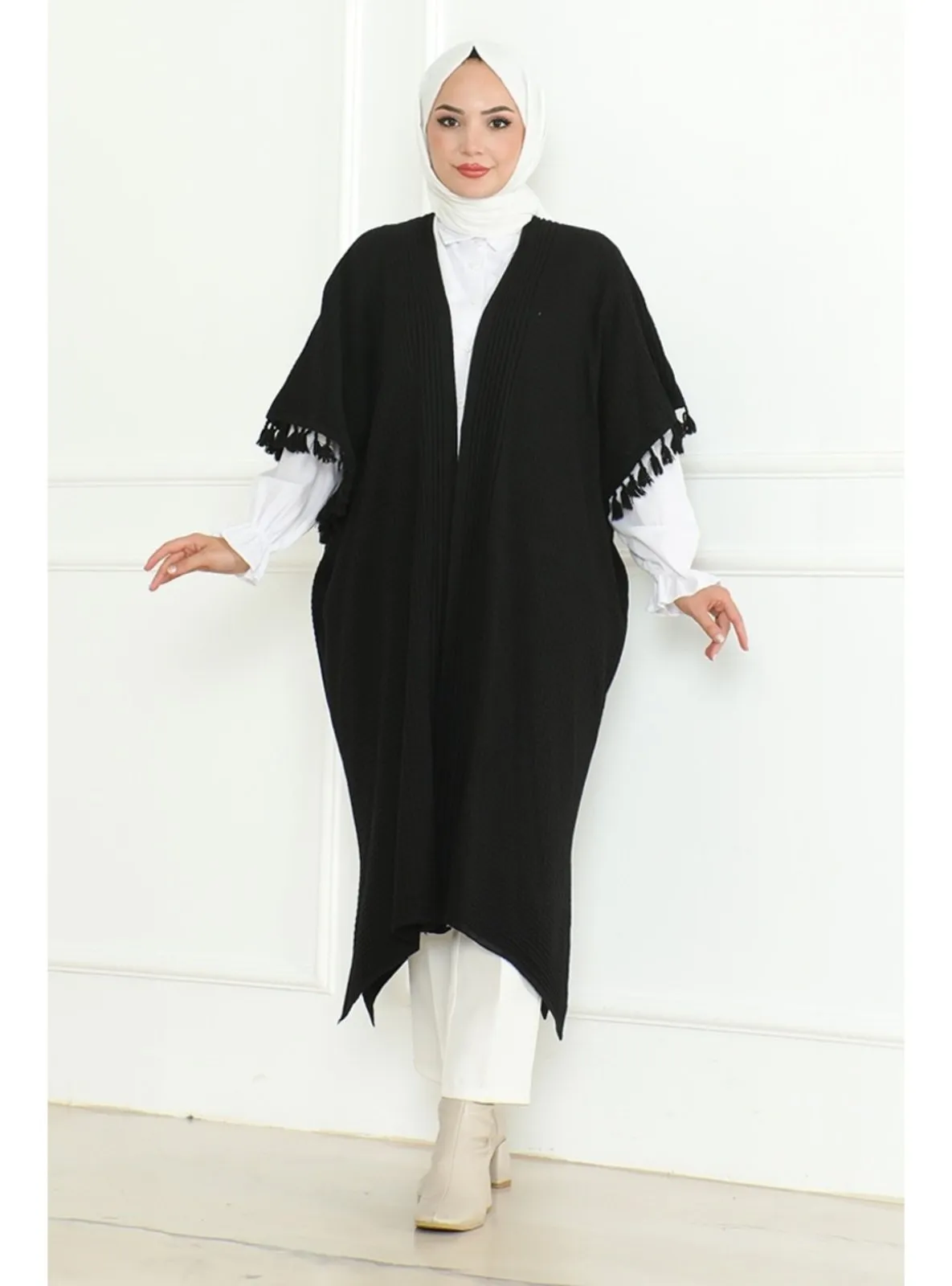 Black - Knit Poncho