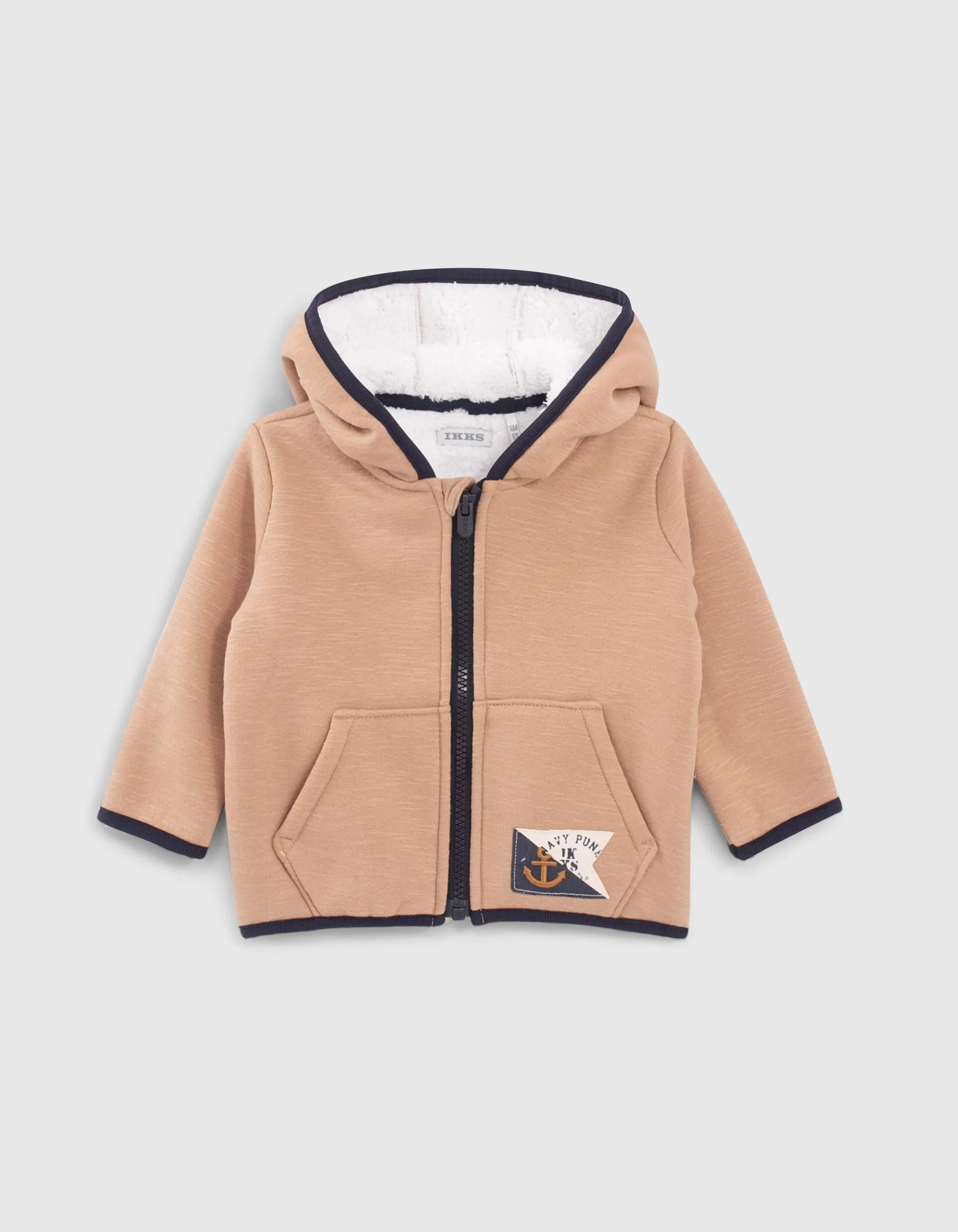 Cardigan beige contrecollé Sherpa à capuche garçon