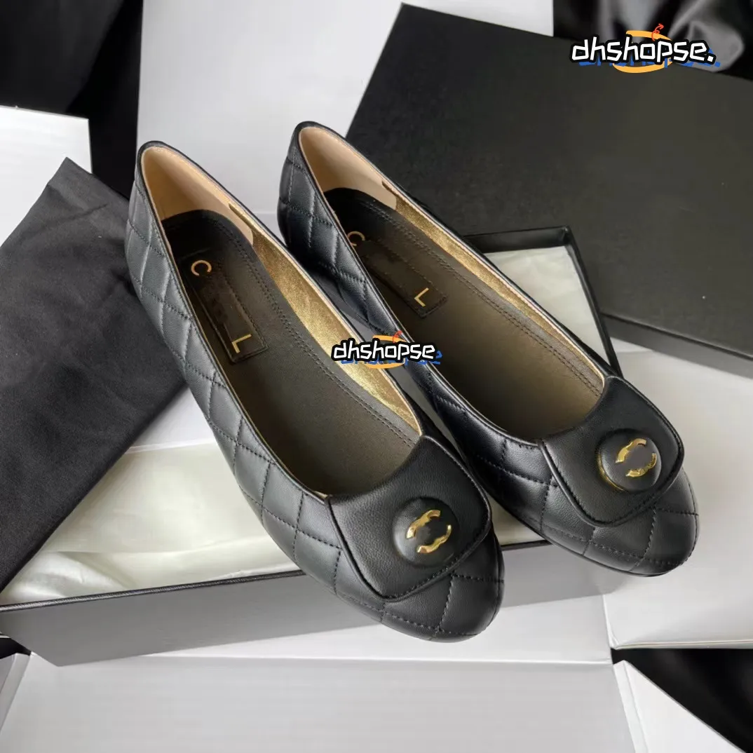 Chaussures Habillées De Créateurs Ballerines Chaussures Paris Marque Ont Logo Noir Femmes Matelassé En Cuir Véritable Slip Sur B