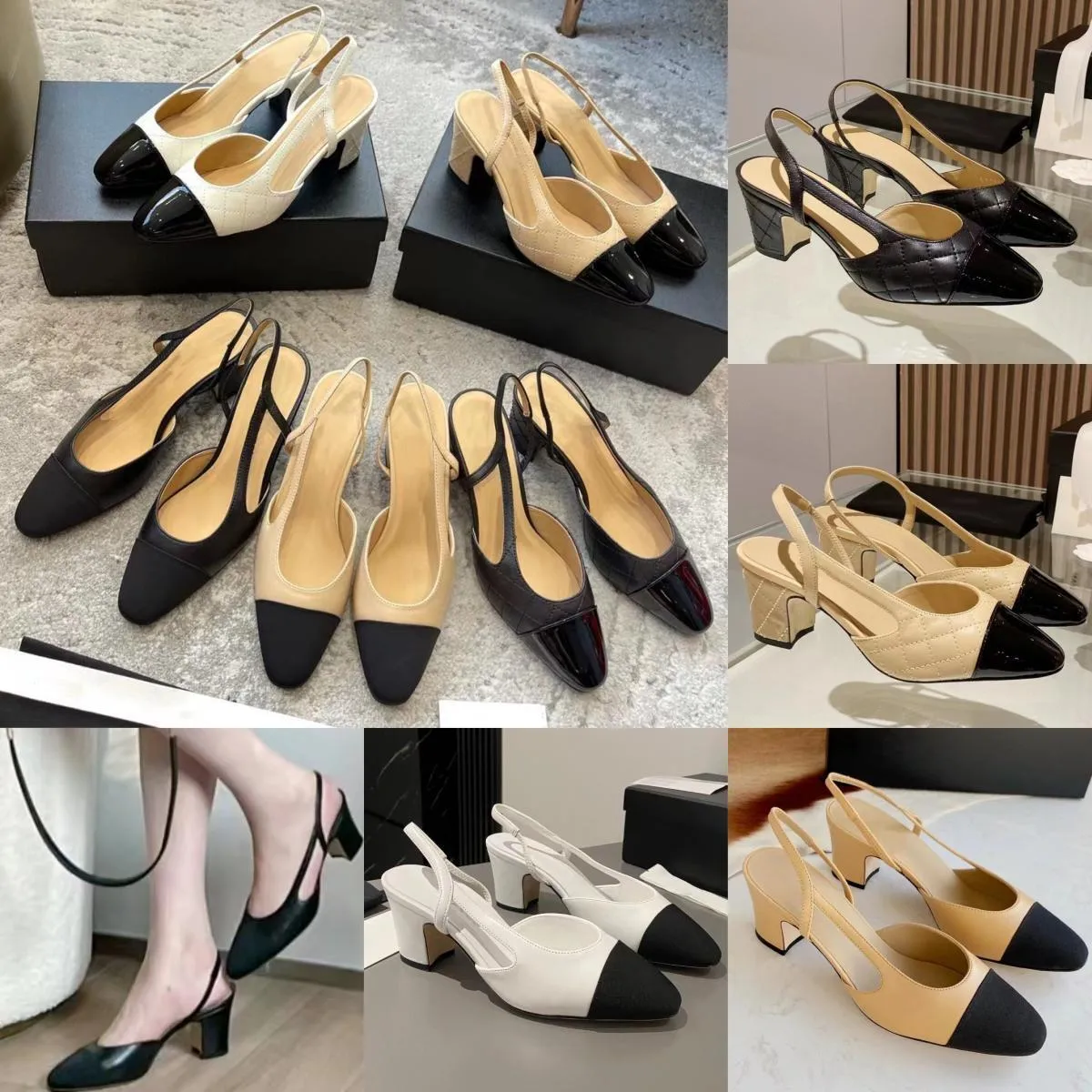 Chaussures Habillées Talons De Créateur 100% Cuir Véritable Pompe Slingback EU35 41 Femmes Toile Tweed Été Peau De Chèvre Gros G