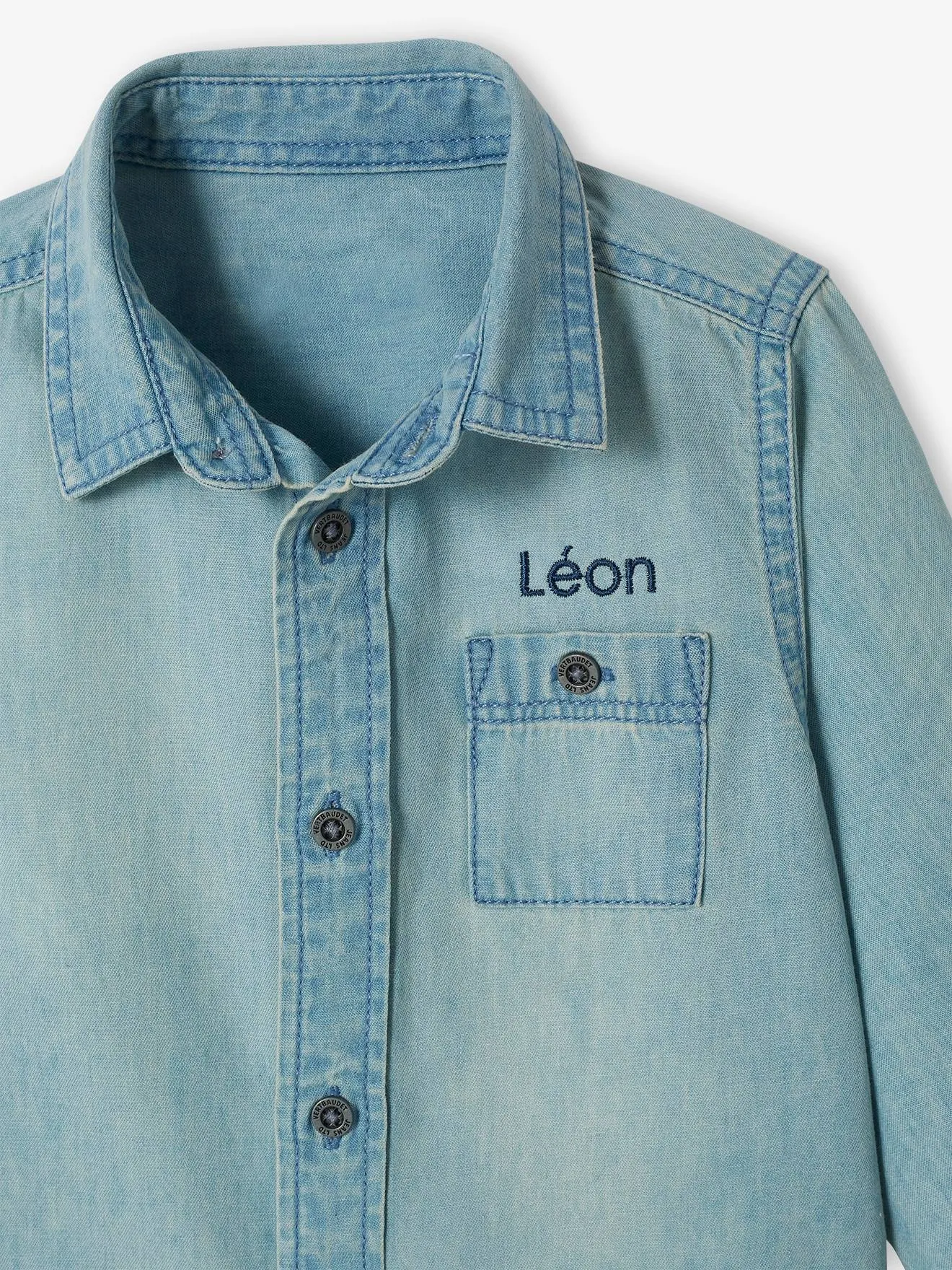 Chemise en jean bébé garçon personnalisable denim bleached - Vertbaudet