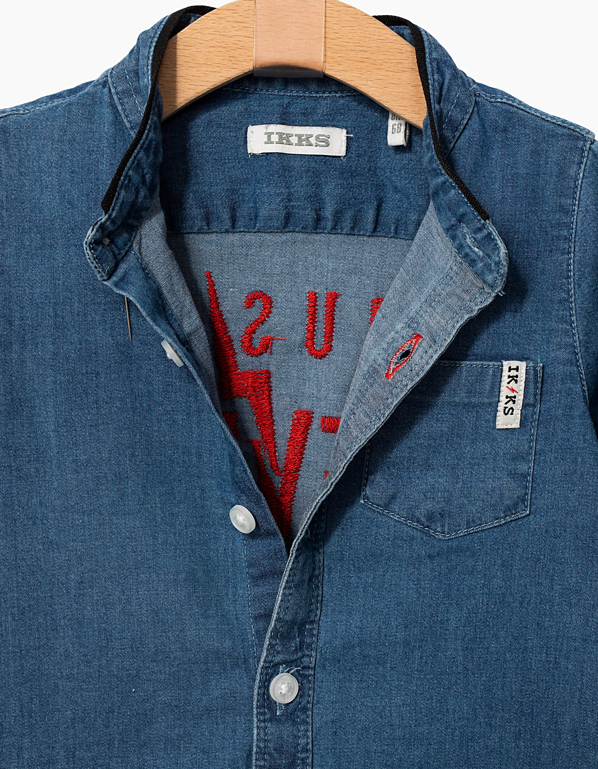 Chemise en jean col Mao à dos brodé bébé garçon