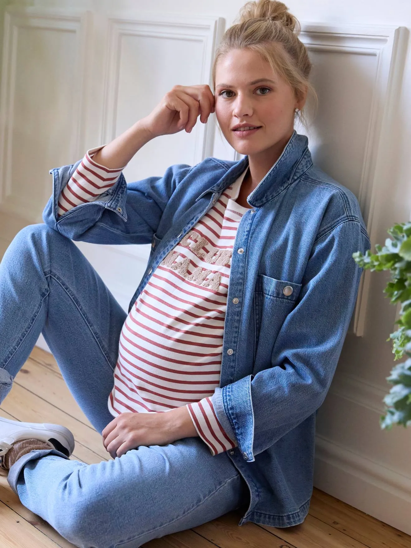 Chemise en jean grossesse et allaitement denim brut - Vertbaudet