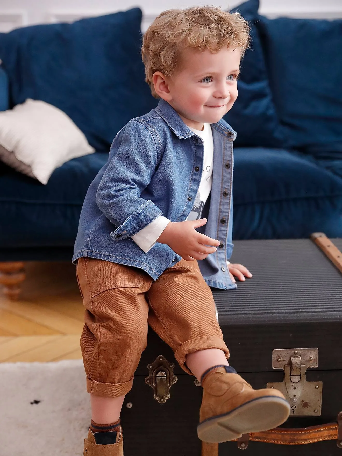 Chemise en jean pressionnée bébé personnalisable stone - Vertbaudet