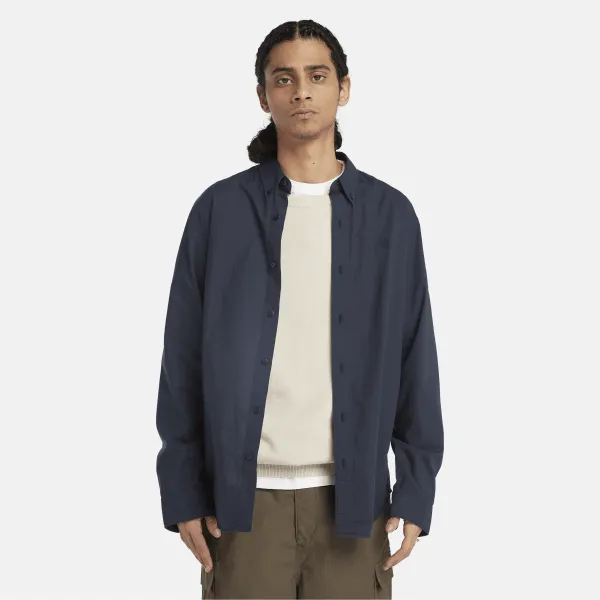 Chemise en popeline extensible à manches longues pour homme en bleu foncé