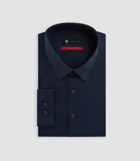 Chemise unie en popeline stretch marine MALTE2