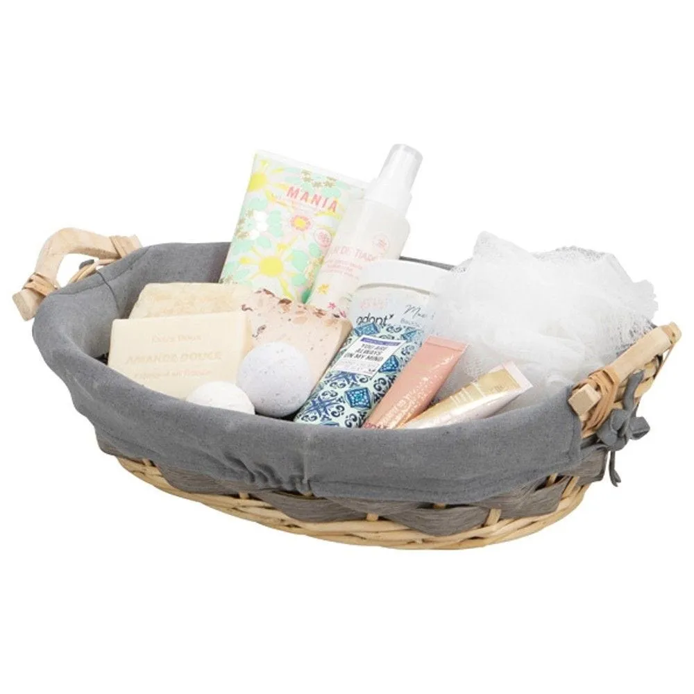 Corbeille ovale osier gris tissu gris
