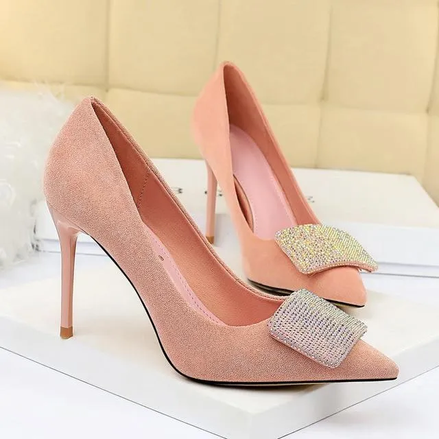 Escarpins verts chaussures à hauts talons avec ou sans déco cristal paillettes