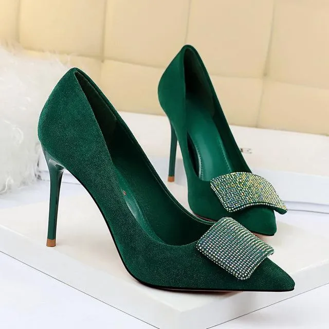 Escarpins verts chaussures à hauts talons avec ou sans déco cristal paillettes
