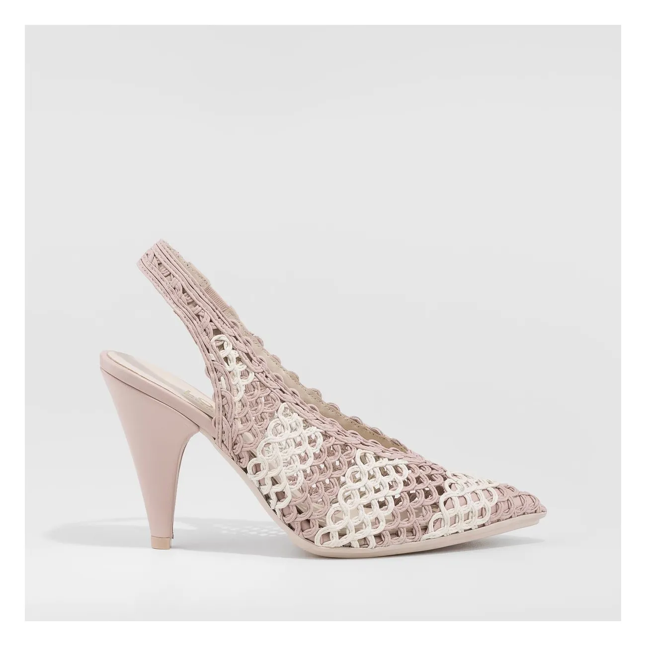 Escarpins à talons Seymor en cuir tressé rose et blanc| LODI Chaussures de femme en ligne