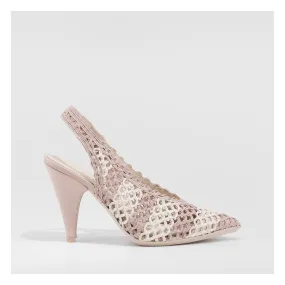 Escarpins à talons Seymor en cuir tressé rose et blanc| LODI Chaussures de femme en ligne