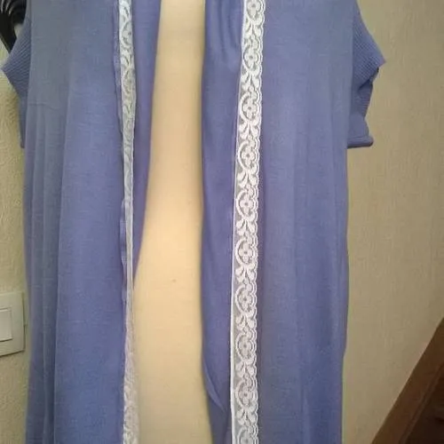 Gilet long en soie et coton couleur bleu ciel