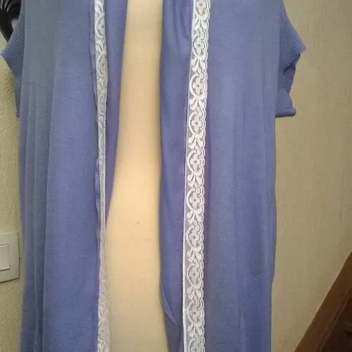 Gilet long en soie et coton couleur bleu ciel
