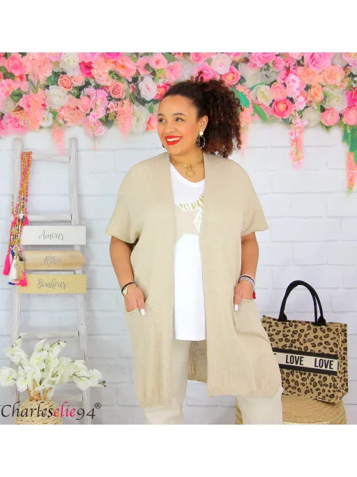 Gilet long LUCIANO coton femme grande taille ete beige
