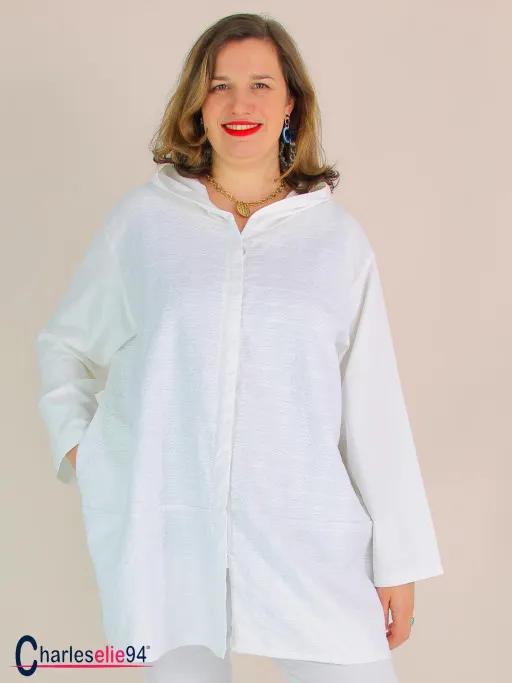 Gilet sweat long en coton à capuche NATISSA été blanc