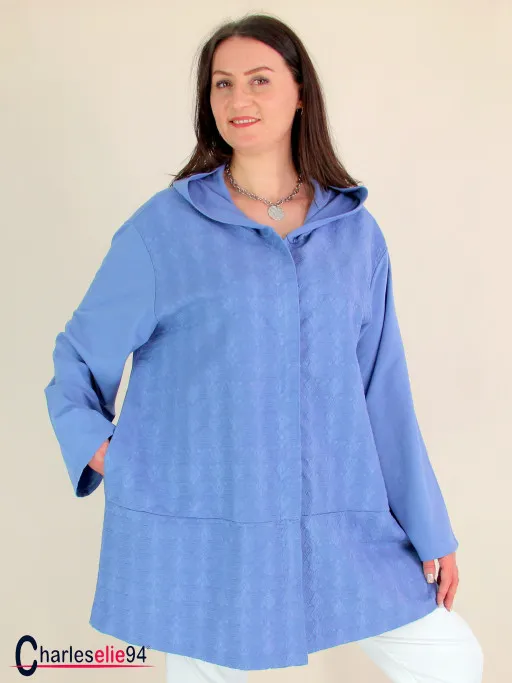 Gilet sweat long en coton à capuche NATISSA été bleu jean