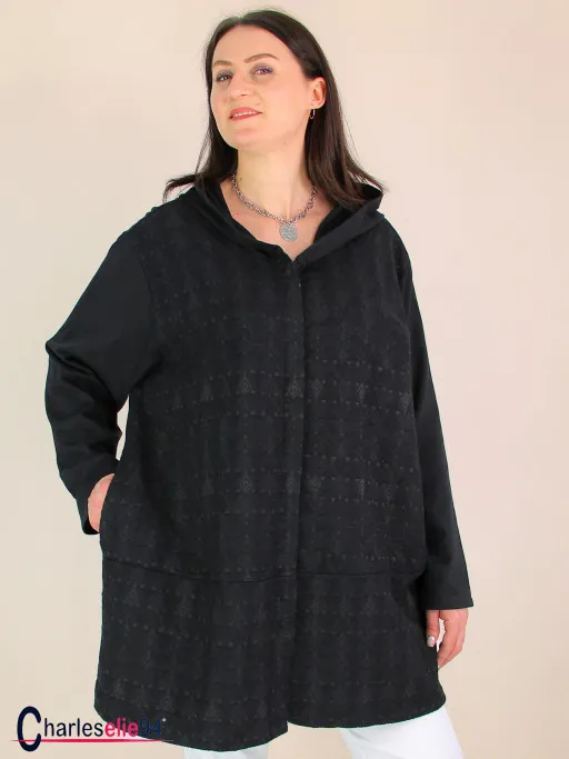 Gilet sweat long en coton à capuche NATISSA été noir