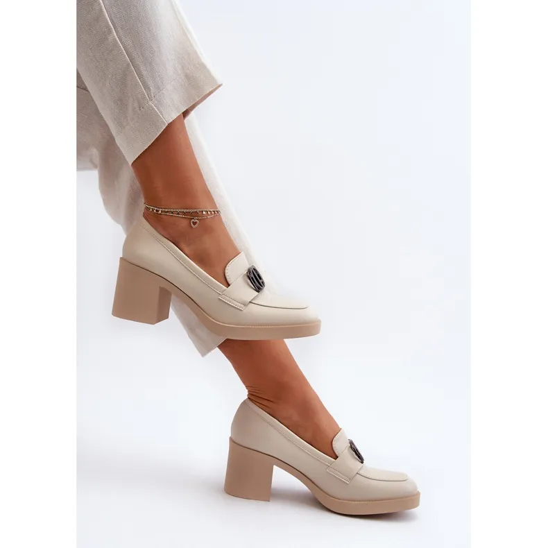 Jezzi Chaussures à Talons Hauts pour Femme avec Décoration, Beige Nedarea