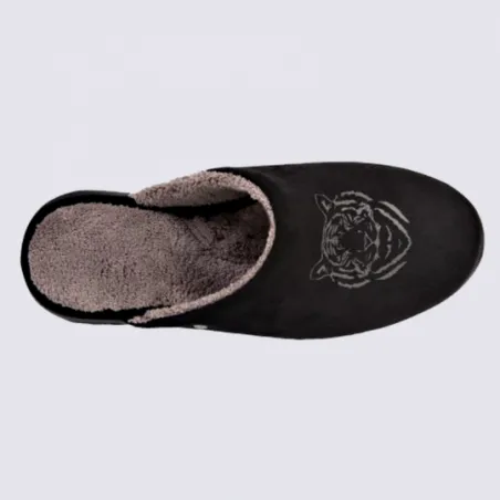Mules Isotoner, mules chaussons à motif tigre homme noir | Igert Chaussures&Maroquinerie