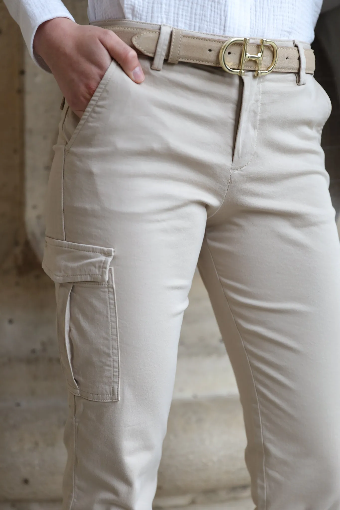 Pantalon Cargo en coton stretch - Beige