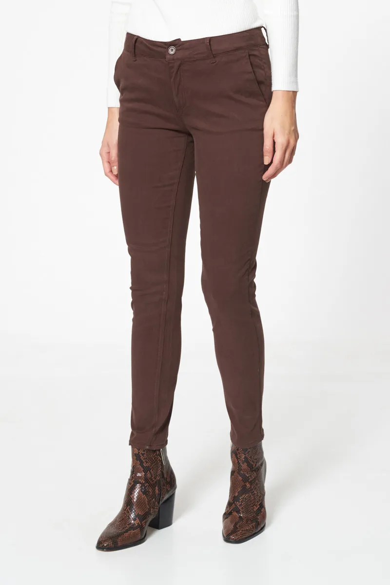 Pantalon chino skinny Effet peau de pêche Chocolat