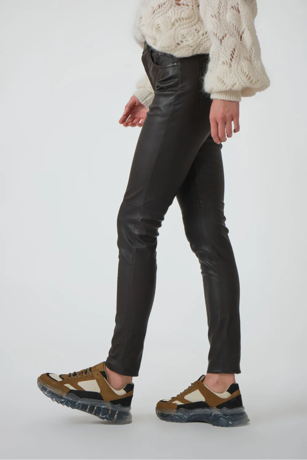 Pantalon jean’s cuir stretch marron, Cesare 1955 - STRETCH PANT Marron | Cesare Nori
