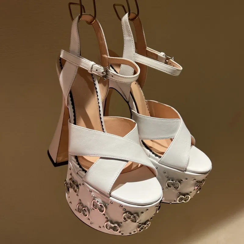 Plate Forme Deau En Métal Embellit Les Sandales À Bride De Cheville Chaussures À Talons Hauts Pour Femmes Chaussures De Soirée C