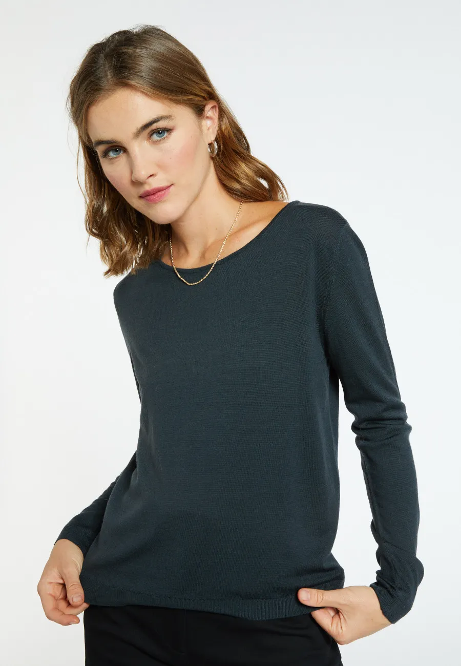 Pull col rond avec fentes en laine mérinos - Betina