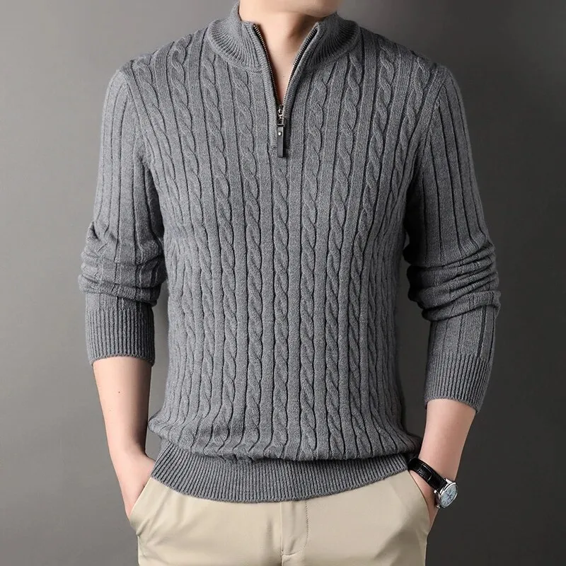 Pull en laine col zippé pour homme