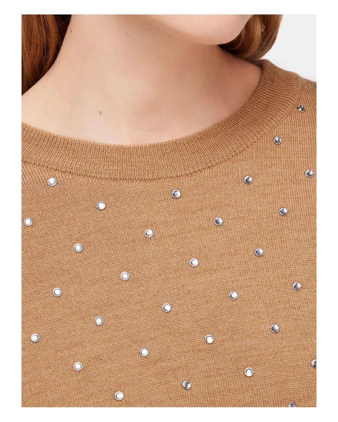PULL EN LAINE ORNÉ DE CRISTAUX BEIGE  - Paco Rabanne | Chez Maman Rouen