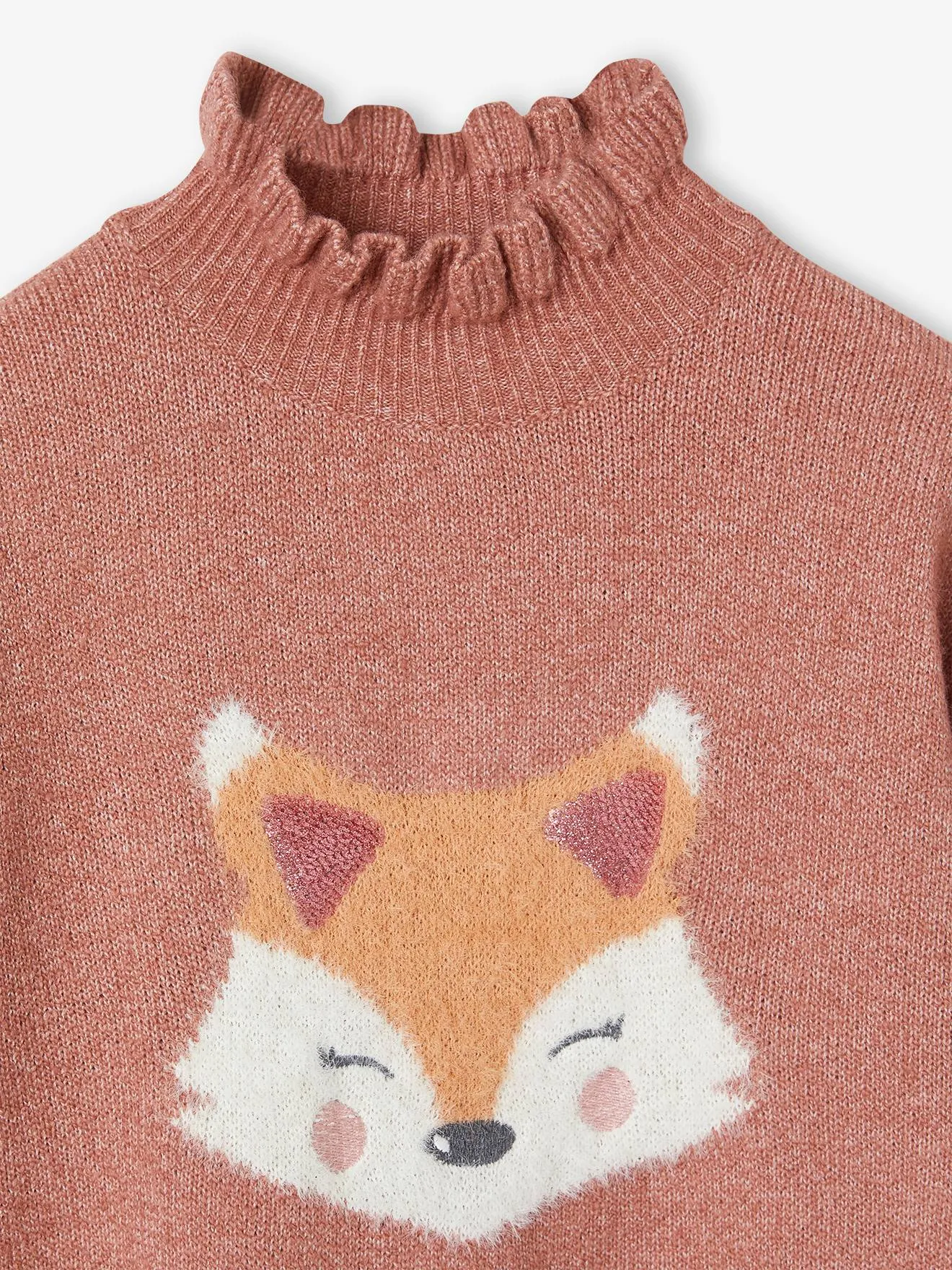 Pull jacquard animalier animé de paillettes fille beige chiné - Vertbaudet