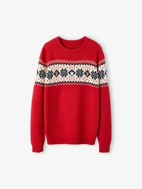 Pull jacquard de Noël adulte collection capsule famille rouge - Vertbaudet