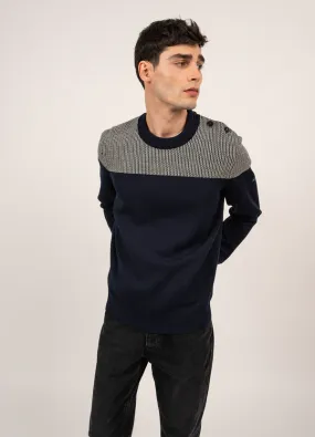 Pull MARIN DINAN  bicolore à coudières jacquard, en laine vierge