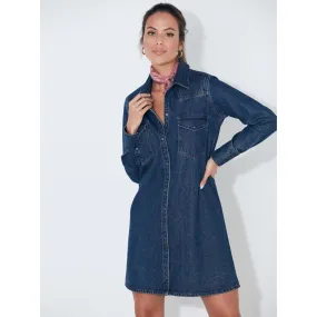 Robe chemise en jean à manches longues bleu foncé | 3 Suisses