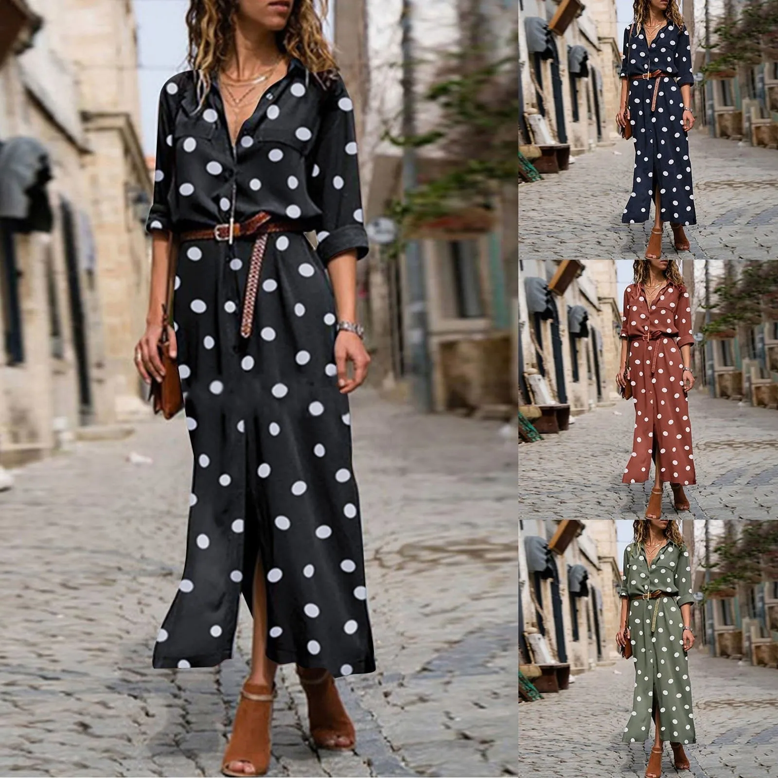 Robe Chemise Longue Fluide Pois
