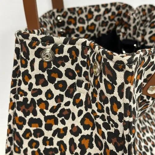 Sac cabas en toile léopard et cuir / sac shopping femme porté épaule et bandoulière amovible