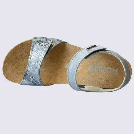 Sandales Rohde, sandales confortables à talons compensés femme en cuir et textile bleu basalt| Igert Chaussures&Maroquinerie