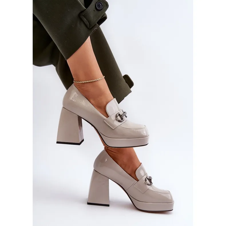 S.Barski Chaussures à talons hauts vernies pour femmes gris D&amp;A MR38-906