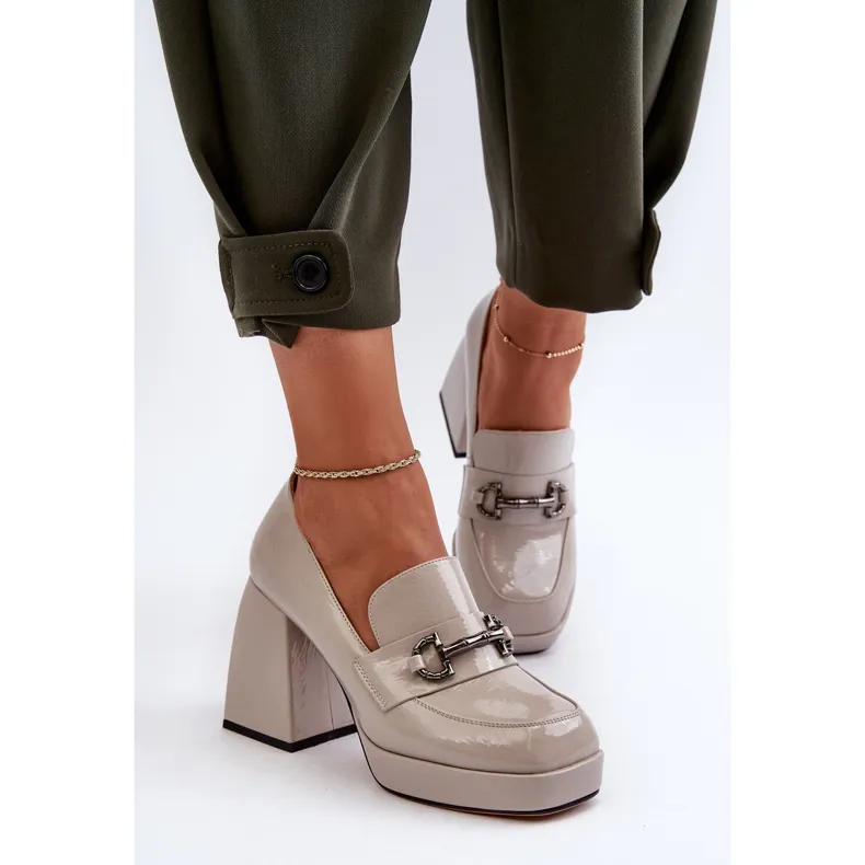 S.Barski Chaussures à talons hauts vernies pour femmes gris D&amp;A MR38-906