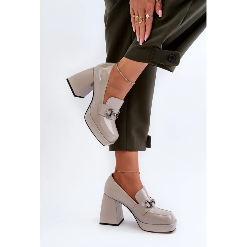 S.Barski Chaussures à talons hauts vernies pour femmes gris D&amp;A MR38-906