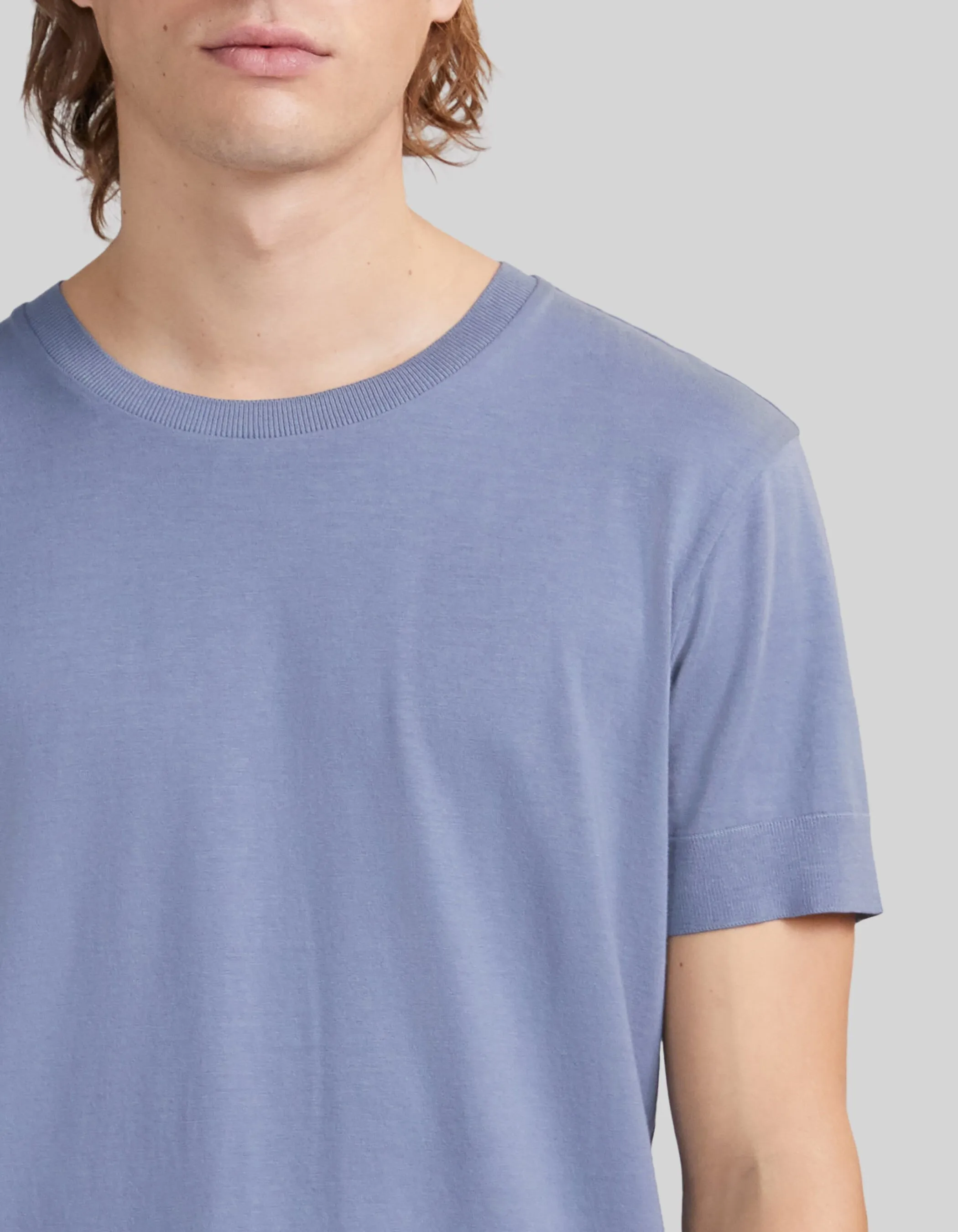 T-shirt light blue mix coton modal Homme