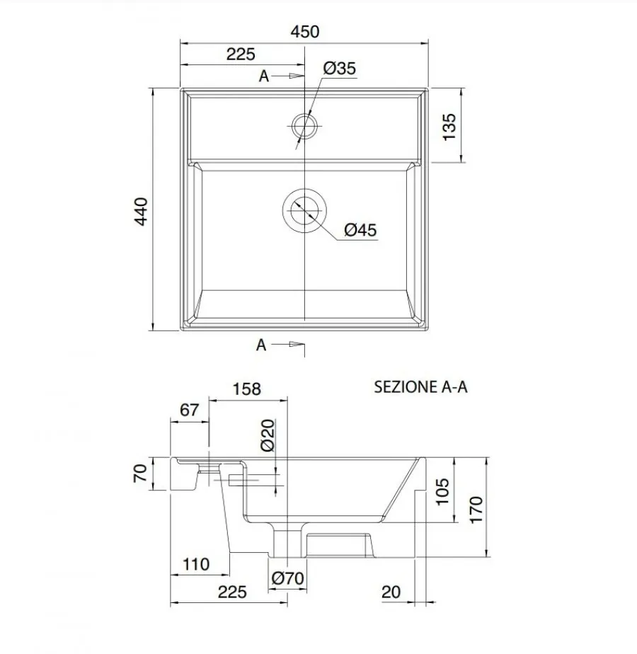 Vasque semi-encastrée TEOREMA 2.0 L45 Blanc pour salle de bain